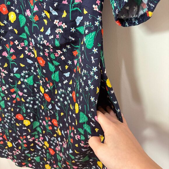 Boden NWT Navy Blue Floral Mini Dress 12 Cotton Puff Sleeves Spring Mod Garden - Picture 4 of 10